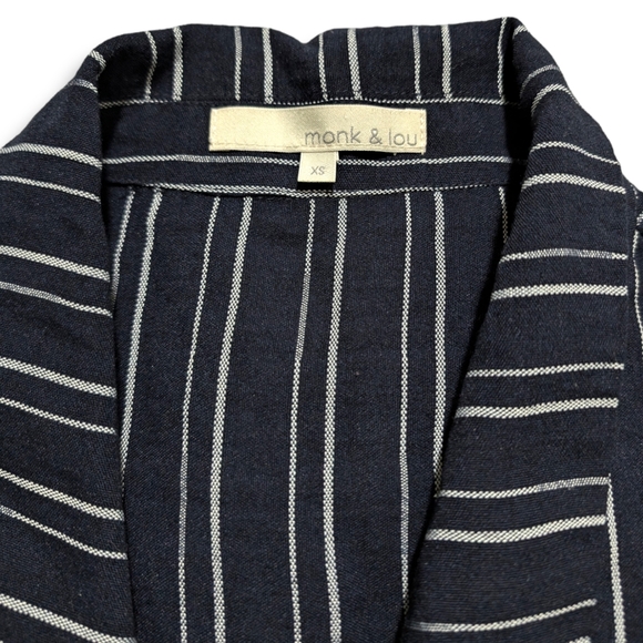 Monk & Lou Womens XS Blue Blouse White Stripe Button Up Short Sleeve Top - Picture 3 of 6